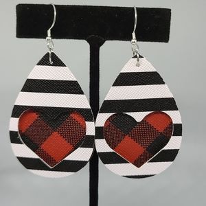 Buffalo Check Heart Earrings with Stripes